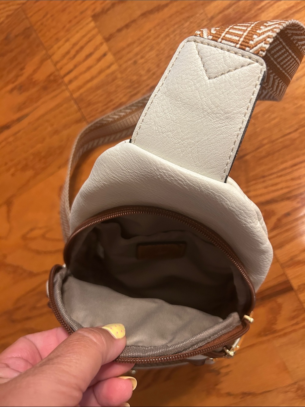 Cream Crossbody Sling Bag with Brown Trim - Women's Crossbody - Picture 3 of 5